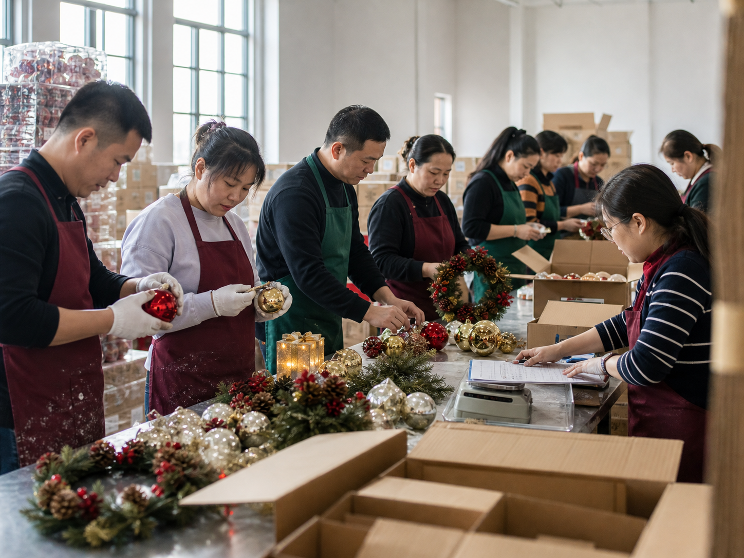 Factory team carrying out holiday gift quality checks
